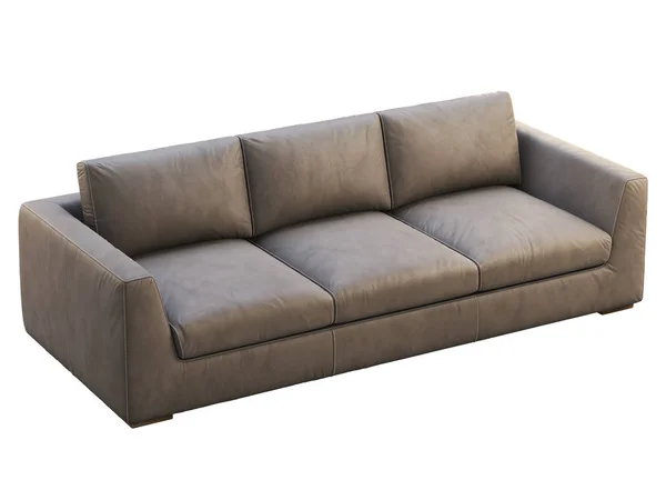 Chalet brown leather upholstery sofa. 3d render. — Stok fotoğraf