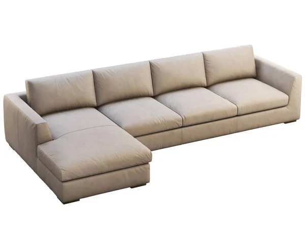 Chalet modular beige leather upholstery sofa with chaise lounge. 3d render. — Stockfoto