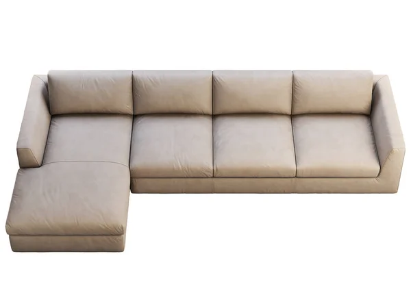 Chalet modular beige leather upholstery sofa with chaise lounge. 3d render. — Stockfoto