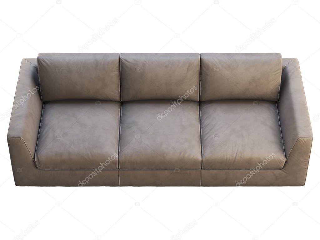 Chalet brown leather upholstery sofa. 3d render.