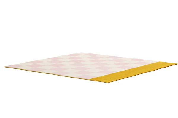 Alfombra moderna rectangular de color rosa y amarillo con un patrón a cuadros. 3d renderizar — Foto de Stock