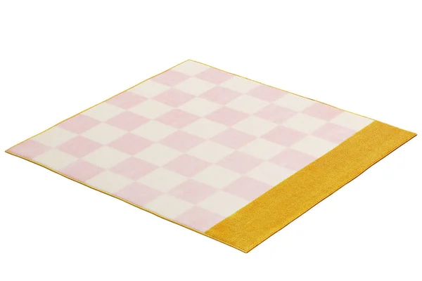 Modern persegi panjang merah muda dan kuning karpet dengan pola diperiksa. render 3d — Stok Foto