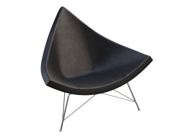 Mid-century black leather chair with white plastic base. 3d render.