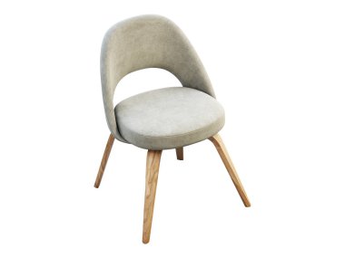 Light gray fabric chair with wooden legs. 3d render