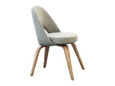 Light gray fabric chair with wooden legs. 3d render