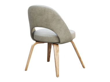 Light gray fabric chair with wooden legs. 3d render