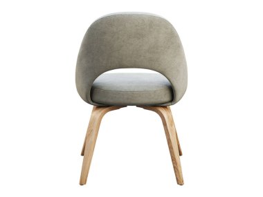 Light gray fabric chair with wooden legs. 3d render