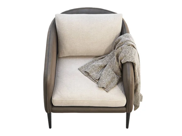 Темно-коричневое кожаное кресло со светлыми подушками. 3D рендеринг — стоковое фото