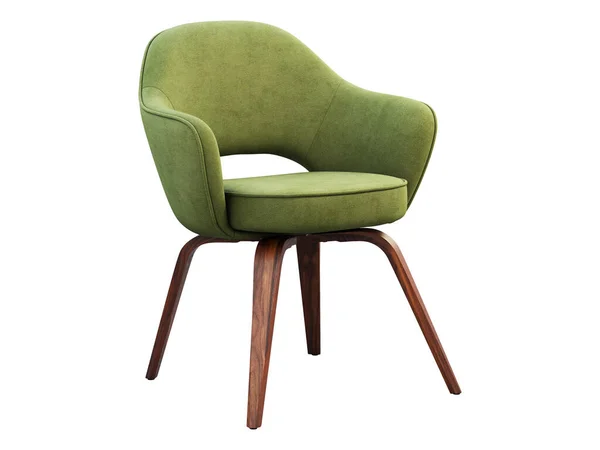 Green fabric chair with wooden legs. 3d render — Stock Photo, Image