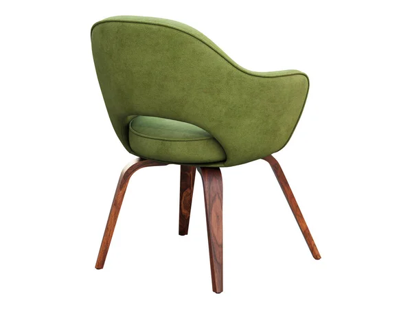 Chaise en tissu vert avec pieds en bois. 3d rendu — Photo