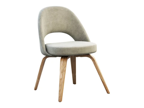 Cadeira de tecido cinza claro com pernas de madeira. Renderização 3d — Fotografia de Stock
