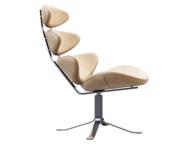 Mid-century modern beige leather chair with chromium base. 3d render.
