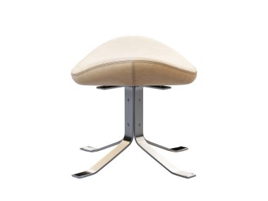 Mid-century modern beige leather ottoman with chromium base. 3d render.