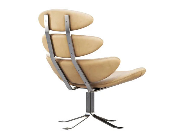 Mid-century modern beige leather chair with chromium base. 3d render. — Stockfoto