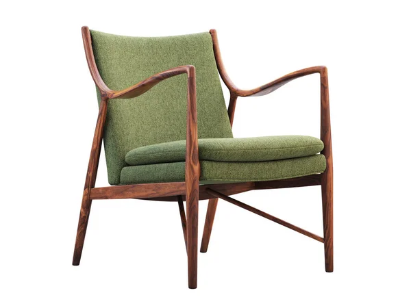 Sedia in tessuto verde con gambe in legno. rendering 3d — Foto Stock