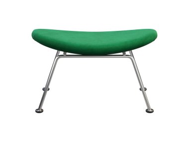 Mid-century green fabric ottoman with chromium legs. 3d render.