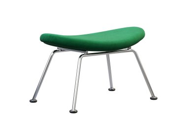 Mid-century green fabric ottoman with chromium legs. 3d render.