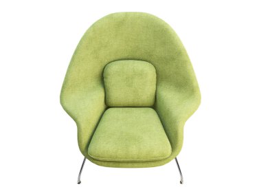 Mid-century light green fabric chair with chromium legs. 3d render.