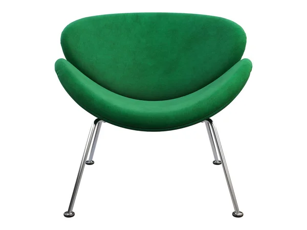 Abad pertengahan kursi kain hijau dengan kaki kromium. render 3d . — Stok Foto