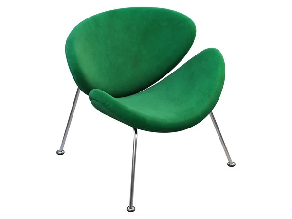 Μεσαίωνας πράσινη υφασμάτινη καρέκλα με πόδια χρωμίου. 3d απόδοση. — Φωτογραφία Αρχείου