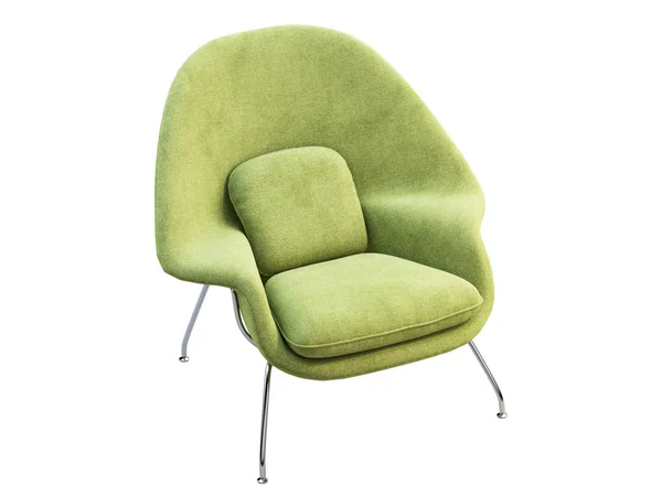 Μεσαίωνας ανοιχτό πράσινο υφασμάτινη καρέκλα με πόδια χρωμίου. 3d απόδοση. — Φωτογραφία Αρχείου