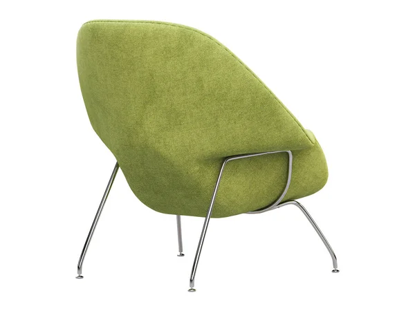 Abad pertengahan kursi kain hijau muda dengan kaki kromium. render 3d . — Stok Foto