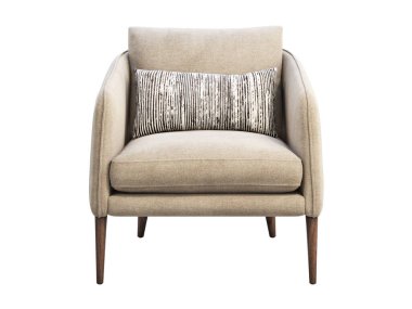 Light beige fabric chair with pillow. 3d render