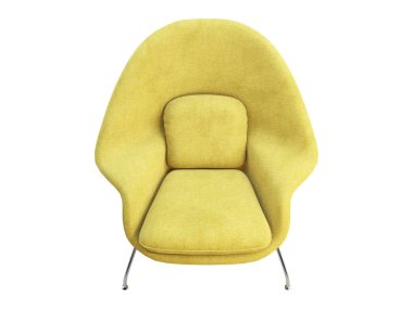 Mid-century yellow fabric chair with chromium legs. 3d render.