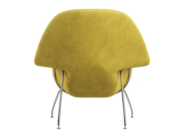 Mid-century yellow fabric chair with chromium legs. 3d render. — Stockfoto