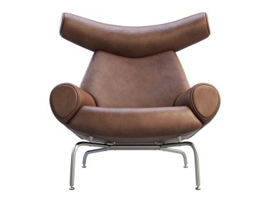 Orta-yüzyıl kahverengi deri kanat sandalyesi. 3d hazırlayıcı.