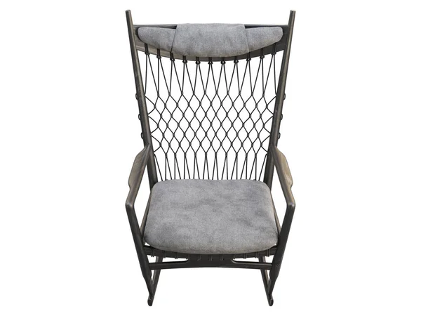 黑色木制摇椅，有纺织品座椅和头枕。3D渲染 — 图库照片