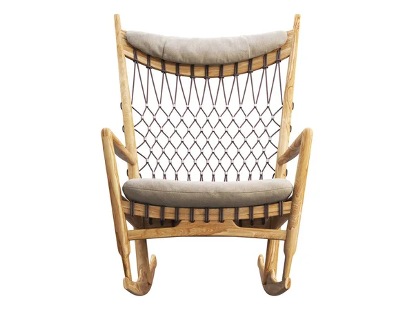 Дерев'яний крісло-качалка з текстильним сидінням і підголовником. 3d візуалізація — стокове фото