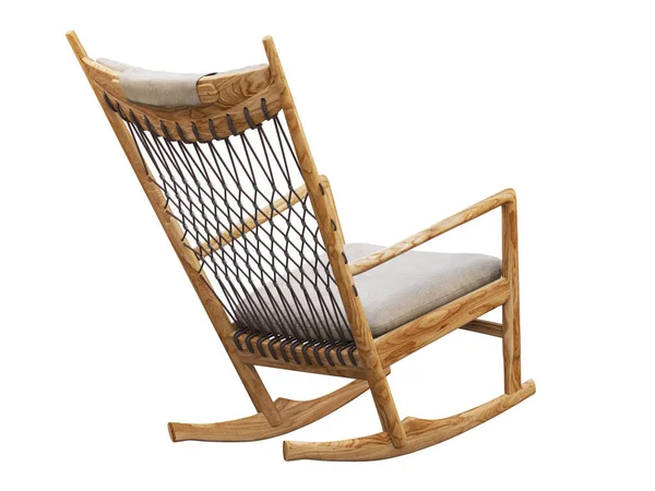 Holzschaukelstuhl mit Textilsitz und Kopfstütze. 3D-Darstellung — Stockfoto