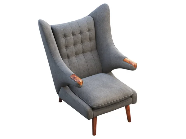 Cadeira de asa de tecido cinza do meio do século. Renderização 3d . — Fotografia de Stock