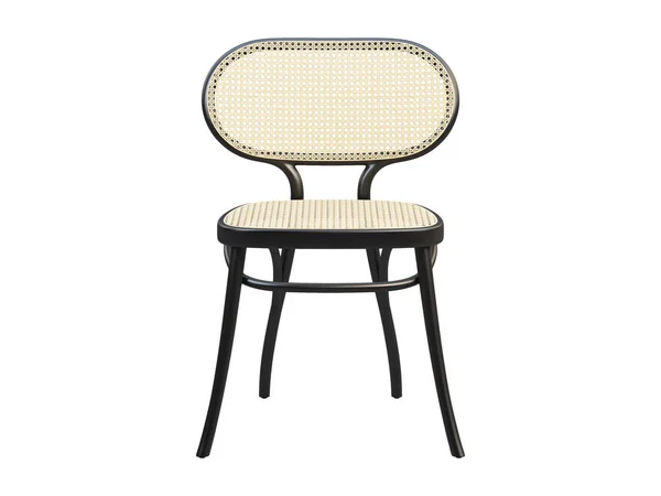 Mid-century bent beech-wood chair with woven cane backrest and seat. 3d render. — Stock Photo, Image