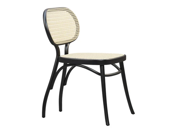 Połowa wieku gięte krzesło bukowe z plecione trzciny cukrowej oparcia i siedzenia. 3d renderowanie. — Zdjęcie stockowe