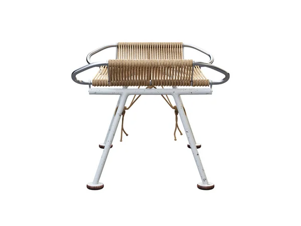 Mid-century braided rope ottoman with metal legs. 3d render. — Stock Photo, Image