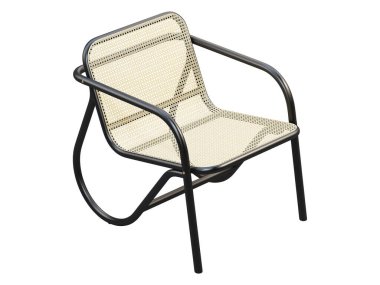 Yirminci yüzyılın ortalarında, sırtı örülmüş bir battaniyesi ve beyaz arka planda koltuğu olan kayın ağacı koltuğu. Yüzyılın ortalarında, çatı katı, İskandinav iç mimarisi. 3d hazırlayıcı