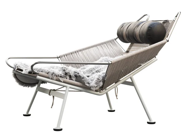 Chaise Longue Corde Tressée Milieu Siècle Avec Peau Blanche Appui — Photo