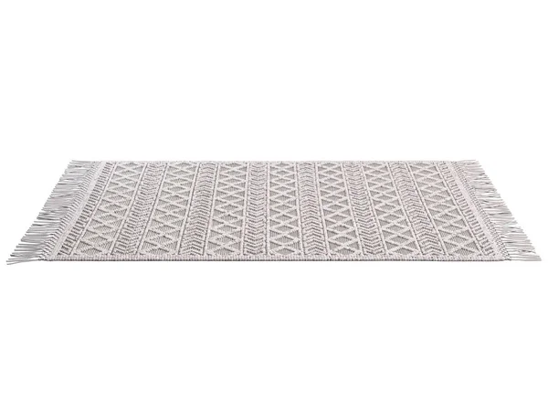 İskandinav yün halısı. Pamuk tabanlı kilim ve beyaz arka planda yün noktalar. 3d hazırlayıcı