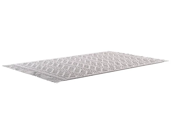 İskandinav yün halısı. Pamuk tabanlı kilim ve beyaz arka planda yün noktalar. 3d hazırlayıcı