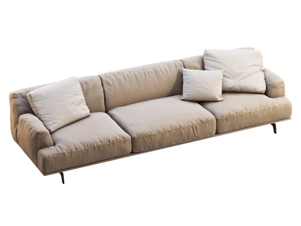 Modernes Beiges Sofa Aus Stoff Textilpolstersofa Mit Kissen Auf Weißem — Stockfoto