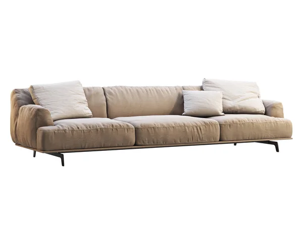 Sofa Kain Krem Modern Sofa Pelapis Tekstil Dengan Bantal Latar — Stok Foto