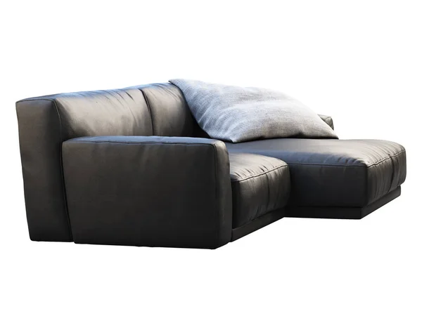 Sofá Chaise Lounge Moderno Sofá Cuero Negro Con Almohada Tela —  Fotos de Stock