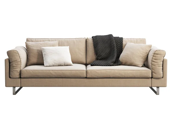 Modernes Beiges Sofa Aus Stoff Textilpolstersofa Mit Kissen Und Schwarzem — Stockfoto