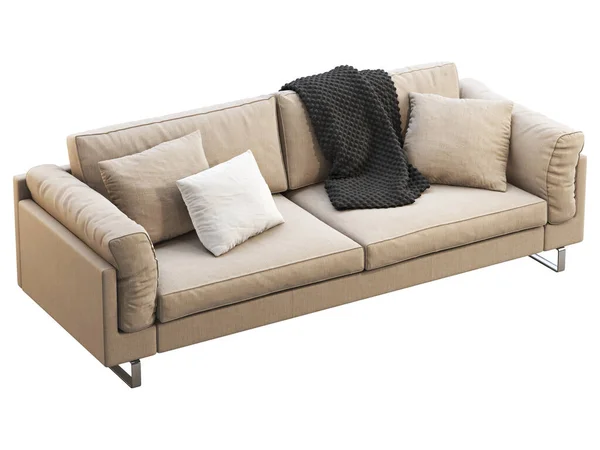 Sofa Kain Krem Modern Sofa Pelapis Tekstil Dengan Bantal Dan — Stok Foto