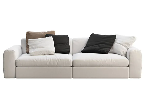 Sofa Kain Putih Modern Sofa Pelapis Tekstil Dengan Bantal Berwarna — Stok Foto