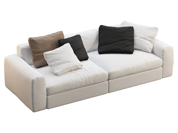 Sofa Kain Putih Modern Sofa Pelapis Tekstil Dengan Bantal Berwarna — Stok Foto