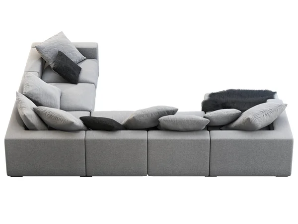 Modernes Graues Sofa Aus Stoff Textilpolster Ecksofa Mit Kissen Und — Stockfoto