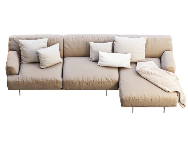 Modern Beige Fabric Sofa Textile Upholstery Chaise Lounge Sofa Pillows — Stock Photo, Image